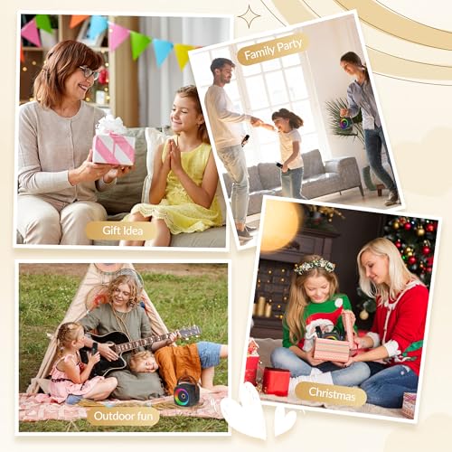 Mini Karaoke Machine for Kids Adults：Portable Bluetooth Karaoke Speaker with 2 Wireless Microphones and Lights for Home Party, Christmas Birthday Gifts for 4-12+ Years Old Girls Boys（Dark） | 360° Surround Sound,5 Voice Effects,Bluetooth 5.0,LED Lights, TF