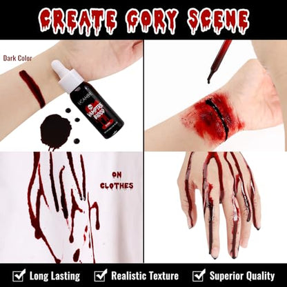 UCANBE Halloween Dripping Fake Blood Realistic Blood Drops Body Paint Washable Fake Blood Makeup Kit For Zombie Vampire Clown Monster Clothes Costume Cosplay SFX Special Effects Makeup 30ML(Dark) - color: Dark