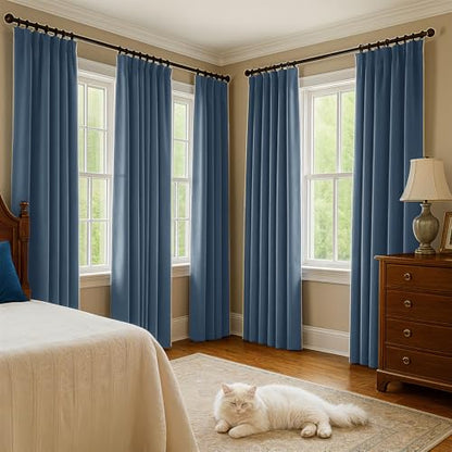 Velvet Curtains 84 Inches Long, Thermal Insulated Blue Blackout Curtains for Living Room Bedroom Curtain Set Rod Pocket Back Tab Room Darkening Drapes, 2 Panel Blue - color: 07-blue (Velvet ), size: 52"W x 84"L (Pack of 2)