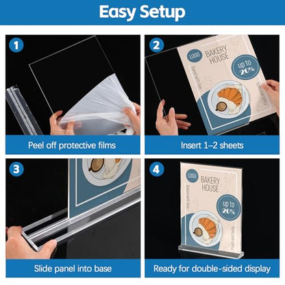 Dynta 8 Pack Acrylic Sign Holder 8.5 x 11, Clear Display Stand with Stable Base, Double Sided Table Sign Holder for Menus, Flyers, Office & Business Countertop Use - color: Clear, size: 8.5x11 8 Pack
