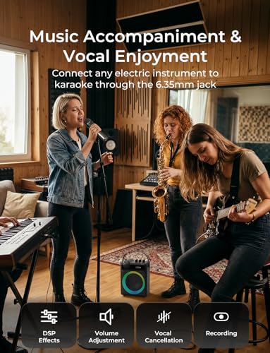 RIENOK 100W Portable Voice Amplifier with 2 Wireless Microphones S17 | Bluetooth 5.3 Big Pro Sound, Bluetooth PA System Karaoke Machine, BT/USB/TF Card/Aux/Guitar Support, Portable Speaker