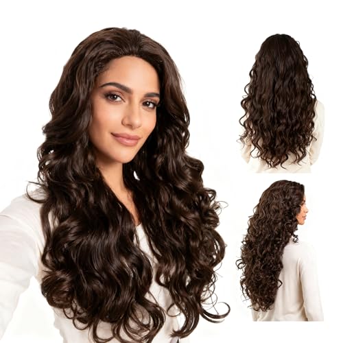 Onedor Long Hair Curly Wavy Full Head Halloween Wigs Cosplay Costume Party Hairpiece (6#-Chestnut Brown) - color: 6#-Chestnut Brown