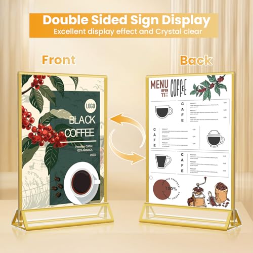 4x6 Gold Acrylic Sign Holder, 12 Pack Wedding Table Number Holder Stands with Vertical Gold Borders, Double Sided Picture Frame Paper Stand, Clear Photo Display Menu Holder for Party, Home, Restaurant - color: Vertical-12 Pack-4 x 6