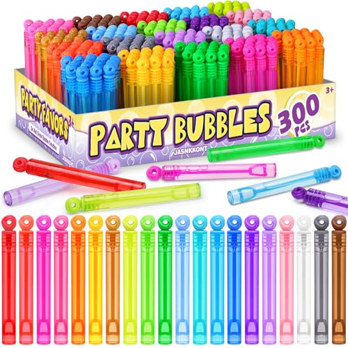 Birthday Party Favors for Kids, 300 Pcs Mini Bubble Wands 20 Color Bulk Box | Christmas Stuffers, Wedding Celebration, Thanksgiving New Year, Bath Time, Summer Outdoor Gifts, Girls Boys Treats Rewards - style: bubble bulk