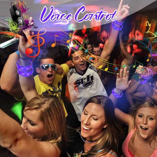 24 Pcs LED Glow Bracelets Sound Activated Bracelet Glow Bracelets with Flashing LED Strobe for Carnival, Concerts , Night Events, Rave, Game Prizes, Birthday Party Favor (purple) - color: Purple