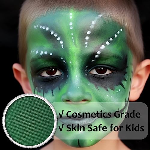 Dark Green Face Body Paint(30gm), Water Activated Face Painting Kit for Kids & Adults Party, Halloween Facepaint SFX Makeup Kit for Monster Witch Orcs Hulk Hunting Camo Costumes Cosplay - color: Dark Green