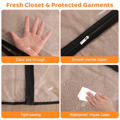 2 Pack Clear Garment Bags, 24 x 40 In, Peva Suit And Dress Covers | Waterproof Peva, Full Clear Design, Dust Protection, Reusable, For Suits, Dresses, Coats, Home And Travel - color: Full Clear with Black Edge, size: 40in *2