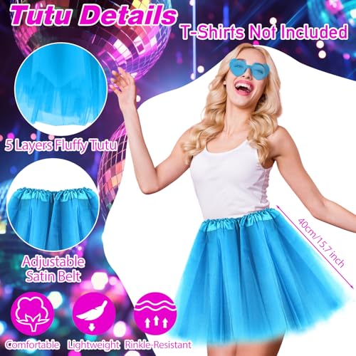 PLULON Light Blue Bob Wig Tutu Heart Sunglasses for Women Costume, Neon Bobs Party Wigs 80s Disco Tulle Skirt for Drag Queen Birthday Theme Bachelorette Party Music Festivals Ballet - color: Light Blue