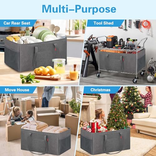 LHZK Standing Extra Large Utility Tote Bag with Metal Wire Frame and the Sides Rinforced, Extra Large Tote Bag with Handle, Reusable Grocery Bags Foldable, Beach Bag, Car Tote (Gray, 26''x15''x13'') - color: Dark Gray, size: 26''x15''x13''-1 Pack
