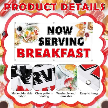 Tudomro 2x4 Feet Now Serving Breakfast Banner Sign - style: Breakfast