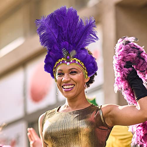 Mardi Gras Headband, Mardi Gras Headband for Women Showgirl Carnival Feather Headpiece for Hawaii Costume Party - color: Purple