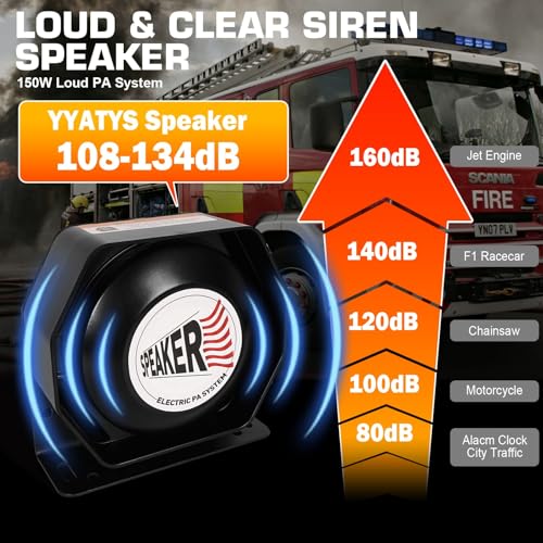 12V 100W Emergency Siren PA System Kit - 108-134dB Slim Speaker, 6 Sound Modes (Yelp/Wail/Hi-Lo), Vehicle Pa System with PTT Mic & Radio Input for Police Fire Tow Trucks UTV ATV