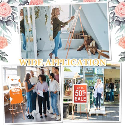 Rose Gold Croblissful 50" Easel Stand for Wedding Sign Adjustable, Metal | 3 Tier Height, Display Easel with Chain, Heavy Duty Floor Tripod, Welcome Wedding Baby Shower Sign, Painting Canvas Poster - color: Rose Gold