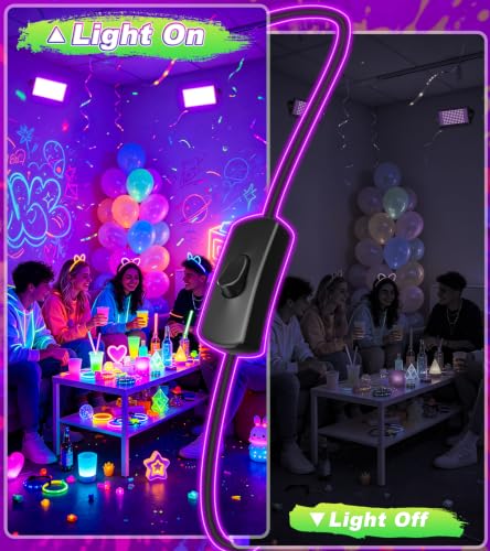 TigQiang 100W 2 Pack Black Light, Glow Party Supplies, Blacklight Halloween | IP66 Waterproof, Blacklights Flood Light for Neon Parties, Body Paint, Birthday, Fluorescent Poster, 6Ft Cord & Plug & Switch - size: 100W-2Pack