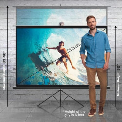 Pyle 60 Inch Portable Projector Screen with Tripod Stand – Fold Out Roll Up, HD Premium 16:9 Aspect Ratio, Matte Viewing Surface for Indoor and Outdoor Use, Perfect for Home, Office and Presentations - size: 60 inch