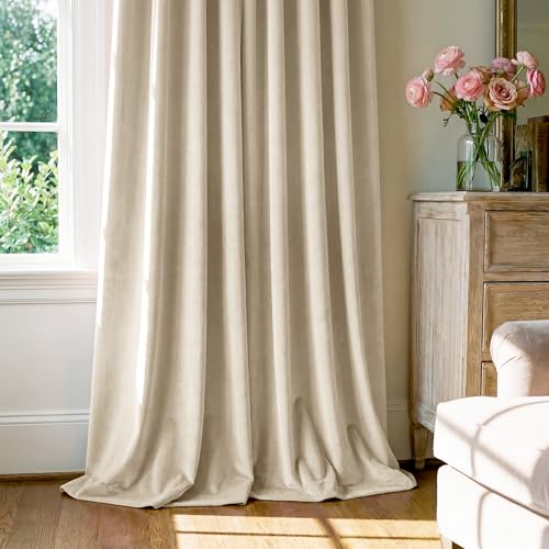 StangH Beige Velvet Soundproof Light Dimming Curtains, W42 x L84, 2 Panels - color: Beige Series - Beige, size: 42"W x 84"L (Pack of 2)