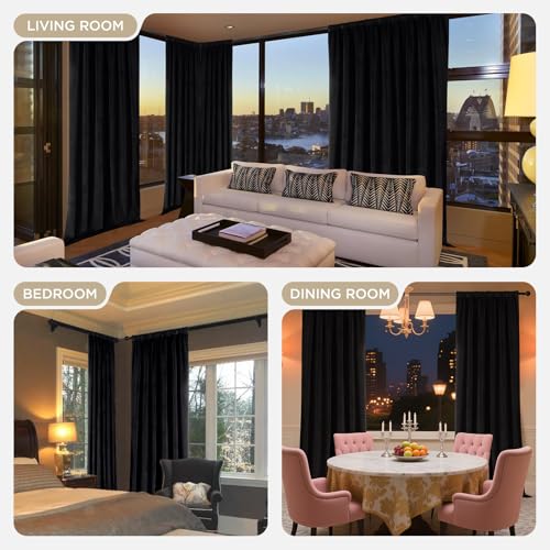 Joydeco 100% Blackout Curtains Velvet Black Out Curtain 90 Inch Drapes - color: Black, size: 42"W x 90"L (Pack of 2)