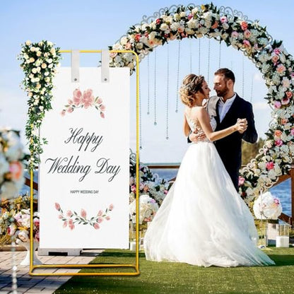 Wedding Sign Holder with 3 Pairs of Leather Straps & 6 Ribbons, Adjustable Height 50"/68" Heavy Duty Easel Stand for Display, Portable Wedding Welcome Sign Stand with Carrying Bag & Digital Templates (Gold)