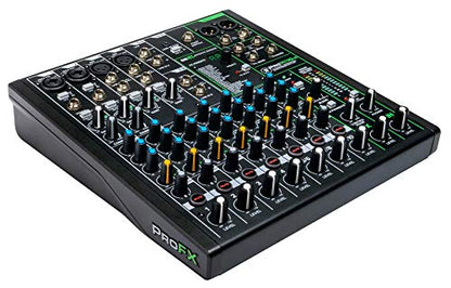 Rockville DX15 15" Powered DJ PA Speaker Pair with Mackie ProFX10v3 Mixer | 2000W Peak / 500W RMS Each, Class D, XLR Outputs, RMC-3PK 3 Microphones, 2 Tripod Stands, 5 XLR Cables, 9-items