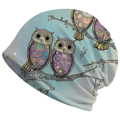 Art Owl Women's Slouchy Beanie Hat Cute Turban Hats Cancer Headwear Caps Baggy Skull Sleep Scarf - color: Art Owl