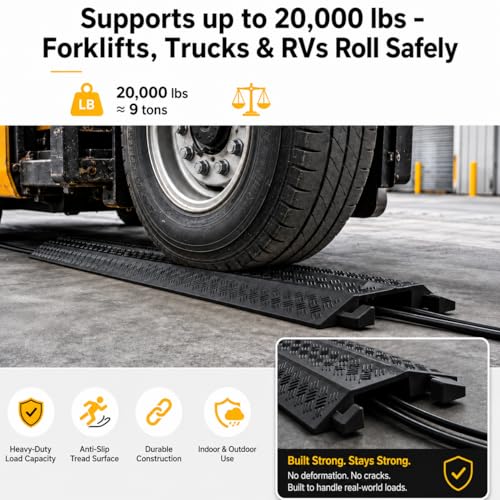 2 Pack Cable Cover L:38" xW:11" Heavy Duty 20,000LBS Black | 38"x11"x1.5" Heavy-duty holds 20,000lbs Drop-over design/Indoor Black, durable & low-profile - size: 38"x11"x1.5"