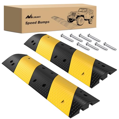 Nilight Rubber Speed Bumps with Cable Protector, 39.3", 2-Pack | 2 Channel Cable, Supports Cars and Trucks Up to 19,000 lbs, Suitable for Garages, Roads and Driveways