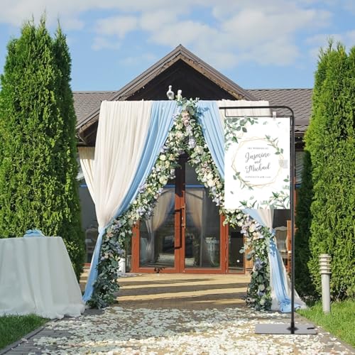 Blulu 2 Pcs Adjustable Hanging Poster Stand Sign Holder 43-87 Inch Pallet Floor Standing Poster Display Black Heavy Duty Double Sided Clip on Mobile Banner Stand with Base for Outdoor Hanging Display