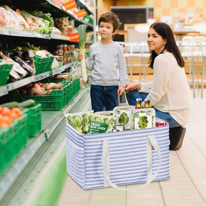 LHZK Standing Utility Tote Bag with Metal Wire Frame and the Sides Rinforced, Large Tote Bag with Handle, Reusable Grocery Bags Foldable, Beach Bag, Car Tote (Blue, 18.5''x11.8''x11.5'') - color: Blue, size: 18.5''x11.8''x11.5''-1 Pack