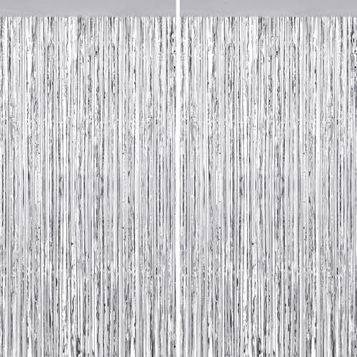 Silver Tinsel Backdrop, 2 Pack Foil Fringe Curtains for Party Decor - color: Silver, size: 39.4"W x 78.7"L (Pack of 2)