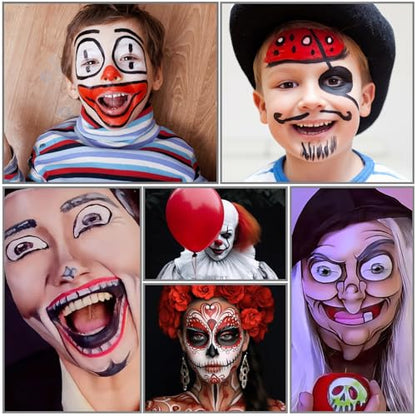 White Black Red Joker Clown Face Body Paint with Brushes for Halloween Makeup, Water Based Face Painting Kit Non Toxic for Kids & Adults, Facepaint Set for Skull Witch Goth Vampire SFX Cosplay Make Up - color: Black+White+Red+3Pcs Brushes