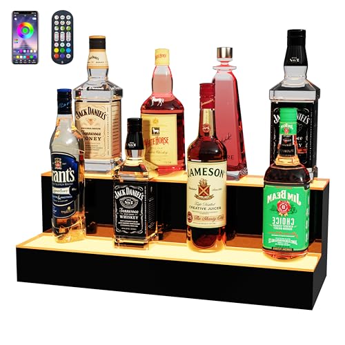 MESAlLUP 20 Inch 2 Tier Lighted Liquor Bottle Display Shelf, LED Bar Shelves with APP or Remote Control, Mulit Color Lighting for Home Mini Bars Decor, Restaurants & Party Use, Acrylic Stand - size: 2 Tiers 20 Inches