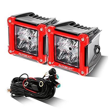 Auxbeam FA Series 3-Inch 40W Red Shell Offroad LED Pods Cube Ditch Lights | Flood Beam, 4800 Lumens, Off-Road Driving Lights, A-Pillar Hood Bumper, for 4WD Jeep Wrangler Ford F-150 Toyota 4Runner - color: Flood Beam, Red