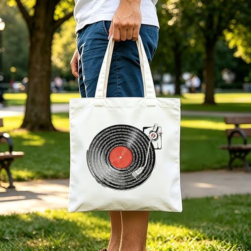 Aesthetic Music Floral Tote Bag for Women, Reusable Canvas Bag with Musical & Botanical Design, Daily Use Gift - color: White-music-012