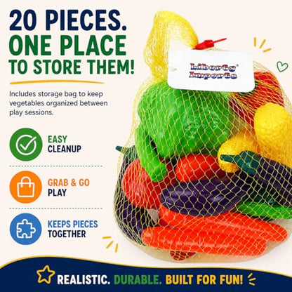 20 Pieces Play Vegetables Playset - Life-Sized Toy Food for Kids Kitchen, Healthy Farmer's Market Grocery Pretend Play Plastic Toy Set for Toddlers