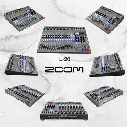 Zoom LiveTrak L-20 20 Input Digital Mixer and Multitrack Recorder Bundle with Carrying Bag, Bluetooth adapter, 2X XLR Cable 10ft