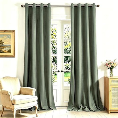 YOFUN Sage Green Velvet Blackout Curtains 2 Panels Set, 84 inches Long Grommet Top Thermal Insulated Velvet Drapes for Living Room/Hallway/Dining/Holiday Party, W52 x L84 in - color: Sage Green, size: 52"W x 84"L (Pack of 2)