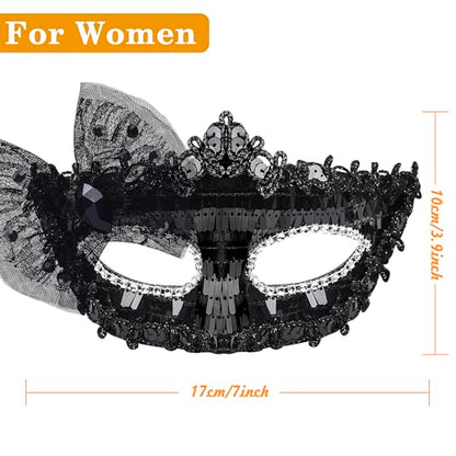 SIQUK Couple Masquerade Masks Set Venetian Party Mask Costume Mask - color: Bow Black