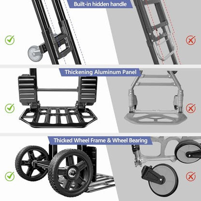 KEDSUM 4-in-1 Convertible Dolly Cart with Folding Crate, 600LBS Heavy Duty Hand Truck Dolly, Hand Truck with Adjustable Handle Angle & Expandable Base for Home,Warehouses,Dorm, Collapsible - size: 600LBS-6 Wheels with Folding Crate