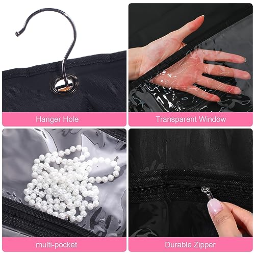 6 Pcs 24'' x 50'' Clear PVC Garment Bag Dance Costume Competition Bag with Rack Zippers Pockets Hanging Garment Covers Costume Organizer Costume Carrier for Adults Kids(Black) - color: Black