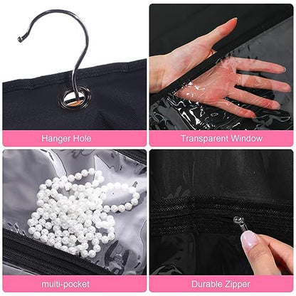 6 Pcs 24'' x 50'' Clear PVC Garment Bag Dance Costume Competition Bag with Rack Zippers Pockets Hanging Garment Covers Costume Organizer Costume Carrier for Adults Kids(Black) - color: Black
