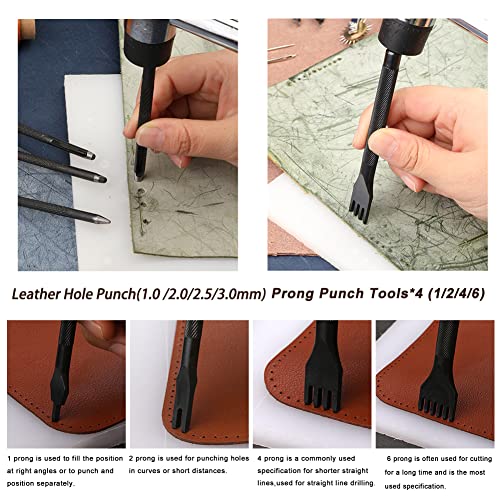 BUTUZE Leather Working Tools, Practical Leather Craft Kit with Waxed Thread Groover Awl Stitching Punch Hole for Leathercraft Beginner or Adults Gifts - size: 66 Pcs