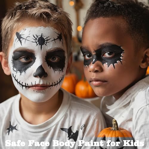 MEICOLY Black White Light Grey Face Body Paint Palette,Halloween Zombie Skeleton Makeup Face Paint,Clown Black White Makeup for Adults and Kids,Professional Body Paint Face Painting for SFX Cosplay - color: black white grey face paint palette