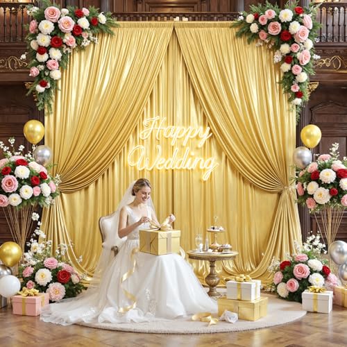10x10ft Gold Backdrop Curtains Glitter Sequin Photo Backdrop Curtain Fabric Gold Shimmer Drapes Backdrop Bridal Baby Shower Wedding Birthday Party Photography Backdrops Photoshoot 5x10FT, 2 Panels - color: Gold, size: 10 ft X 10 ft(2 Panels 5ft X 10ft)