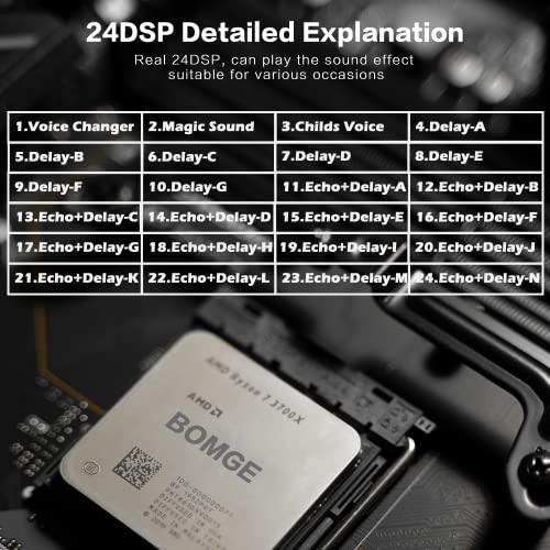 BOMGE 04M Audio Mixer, Sound Board Mixing Console with 4 Channel Digital USB Bluetooth 24 Sound Effect, Input 48V Phantom Power Stereo DJ Mixers for Recording, Live Streaming, Podcasting,Gaming