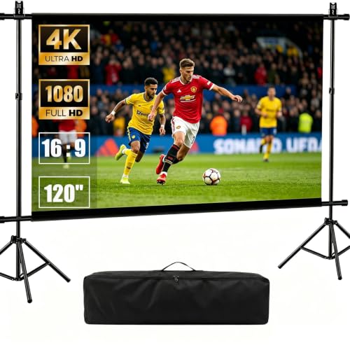 Portable Projector Screen with Stand, 120" Outdoor Movie Projector Screen | Foldable & Washable 2-in-1 projection screen outdoor indoor, ideal for home theater, backyard and camping movie nights