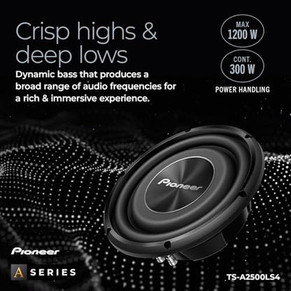 Pioneer A-Series TS-A2500LS4 Shallow-Mount 10" Subwoofer 1200W Max - size: 10" - 1200W, style: Shallow Mount Component Subwoofer
