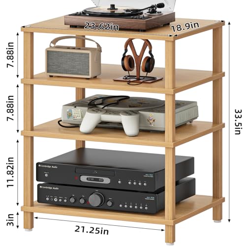 LELELINKY 4-Tier AV Media Player Stand, Natural Stereo Cabinet, Modern Audio Shelf, Wooden TV Stand,Game Console Shelf, Multifunctional Entertainment Center, Suitable for Home, Conference Room - color: Natural, size: 4 Tier