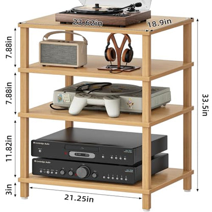LELELINKY 4-Tier AV Media Player Stand, Natural Stereo Cabinet, Modern Audio Shelf, Wooden TV Stand,Game Console Shelf, Multifunctional Entertainment Center, Suitable for Home, Conference Room - color: Natural, size: 4 Tier