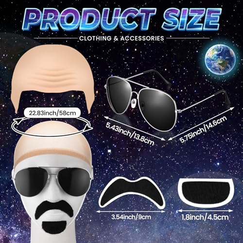 Mepase Bald Caps with Glasses Mustache Accessories | Halloween Cosplay Style Set, Bald Cap, Adult Lens Glasses, Beard Stickers, Costume Party Disguise Accessories - color: Wrinkle