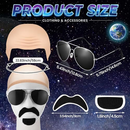 Mepase Bald Caps with Glasses Mustache Accessories | Halloween Cosplay Style Set, Bald Cap, Adult Lens Glasses, Beard Stickers, Costume Party Disguise Accessories - color: Wrinkle